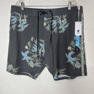 VISSLA Gray and Blue Floral Board Shorts